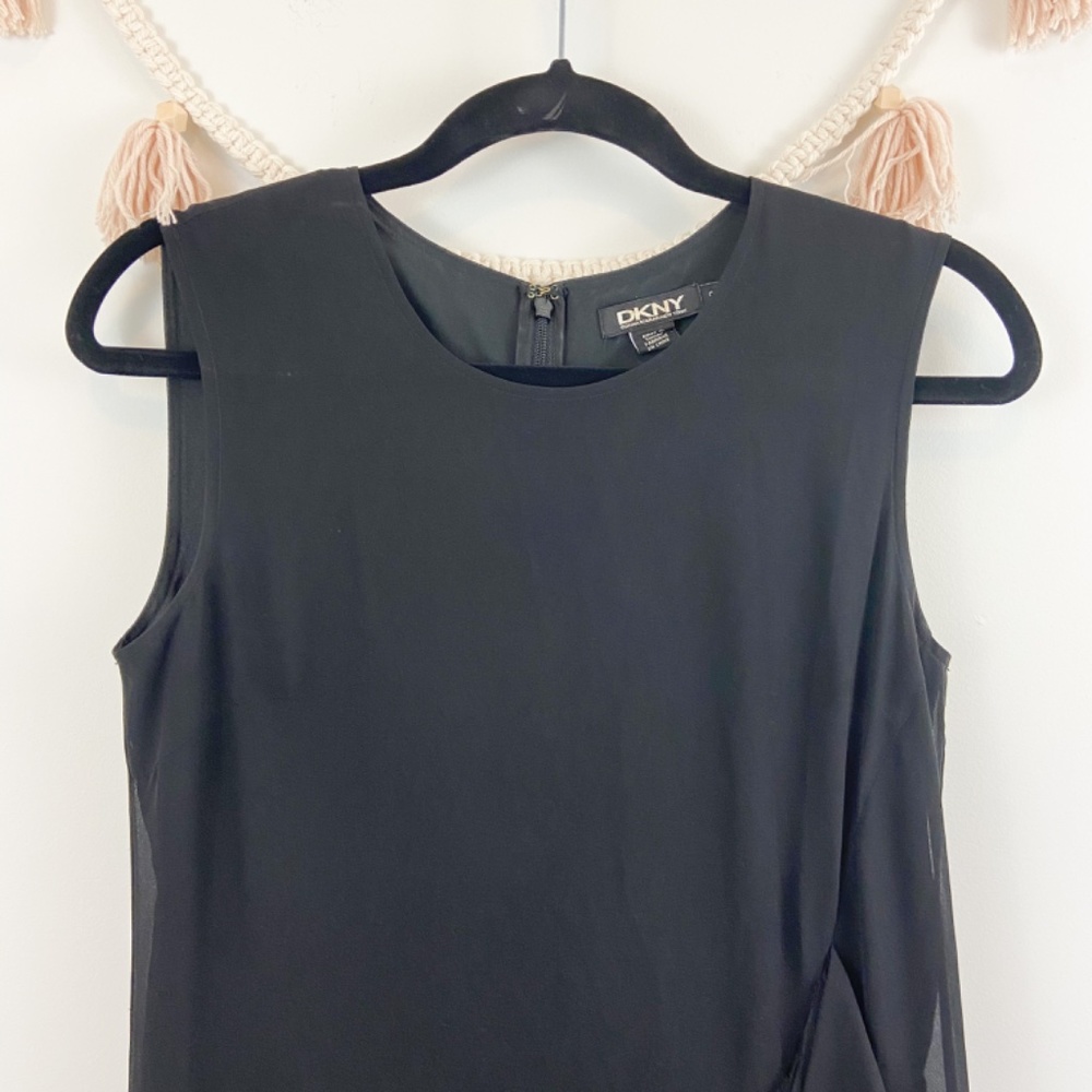 DKNY Black Frayed Tiered Zip back mini dress Sz 0 - Picture 5 of 8